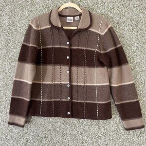 Baxter & Wells Sweater Womens Small Wool Brown Striped Button Up Cardigan Jacket